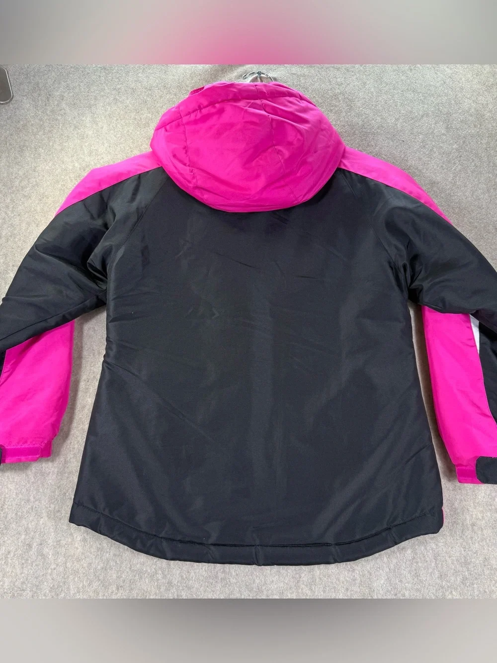Children’s Place Girls Water Resistant Hooded Jacket Black & Hot Pink Sz M (7/8)